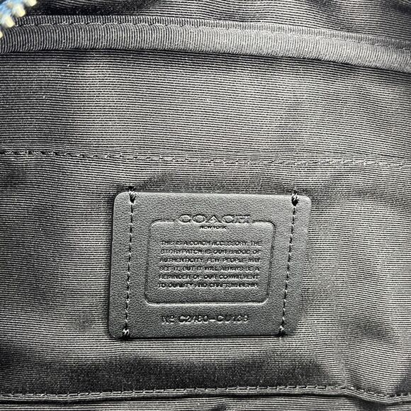 Coach New York Navy Blue Leather Cosmetic Bag, Yellow Fish Print, Dust Bag, NWT - Picture 7 of 13